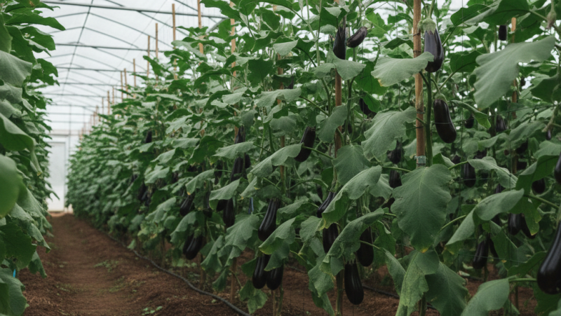 ナスの垂直仕立て栽培