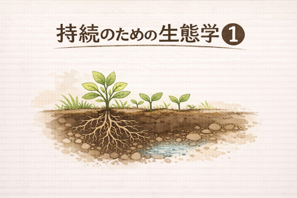 持続のための生態学① アイキャッチ 土と根のスケッチ